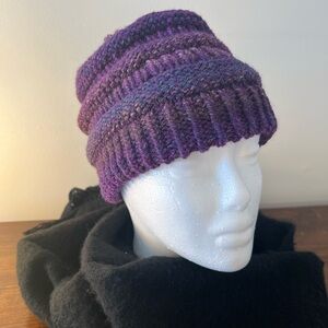 Hand Knit wool blend purple marled Beanie Hat - Women's Winter Accessory